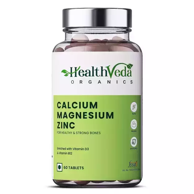 Health Veda Organics Calcium Magnesium Zinc Veg Tablets For Healthy And Strong Bones (60)