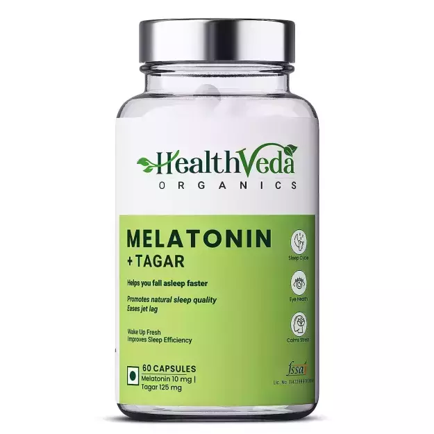 Health Veda Organics Melatonin Plus Tagar Capsules For Better Sleep And Relaxation (60)
