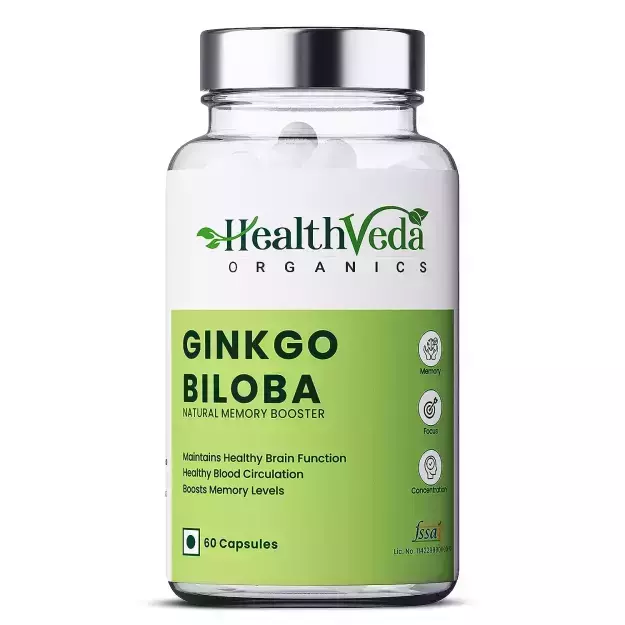 Health Veda Organics Ginkgo Biloba Veg Capsules For Better Concentration, Memory And Learning (60)
