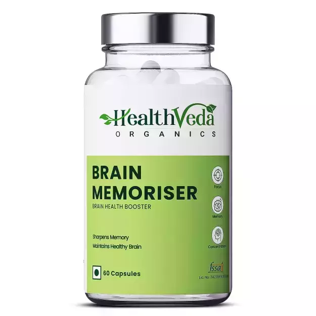 Health Veda Organics Brain Memoriser Veg Capsules For Better Concentration And Learning Activities (60)