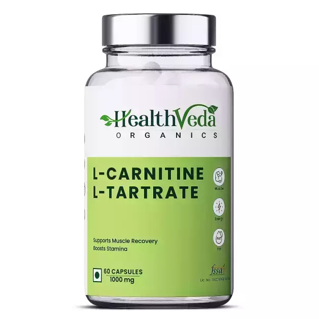 Health Veda Organics L Carnitine L Tartrate 1000mg Capsules (60)