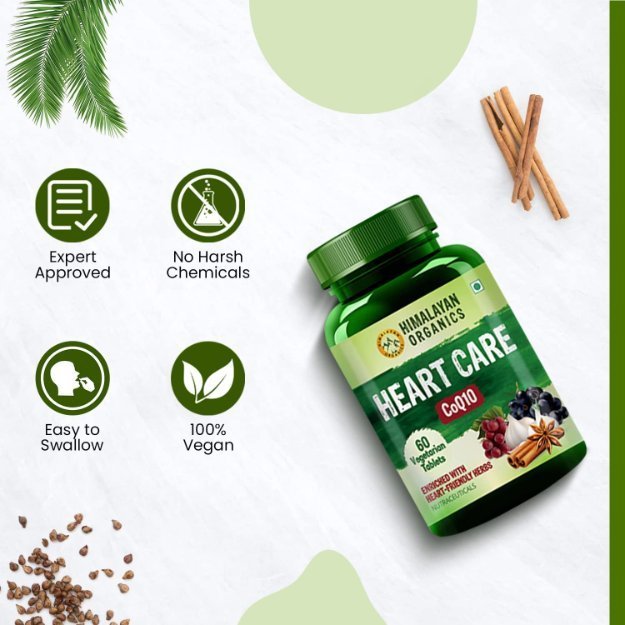 Himalayan Organics Heart Care Supplement Tablets with Arjuna Bark, Grape seed, CoQ10, Resveratrol, Cinnamon, Garlic