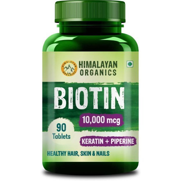 Himalayan Organics Biotin 10,000mcg with Keratin + Piperine Supplement For Healthy Hair, Skin & Nails Tablets (90)