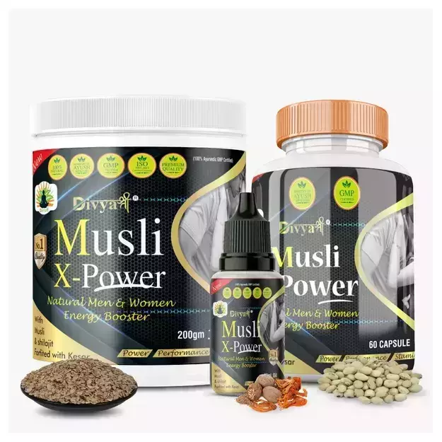 Divya Shree Musli X Power Capsule, Powder And Massage Oil Combo Pack