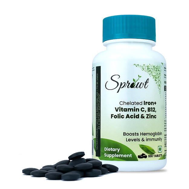 Sprowt Chelated Iron + Vitamin C, B12, Folic Acid & Zinc Veg Tablets