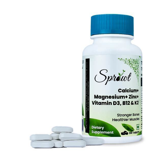 Sprowt Calcium Magnesium Zinc Vitamin D3, B12 & K-120 For Bone Health & Joint Support For Women and Men