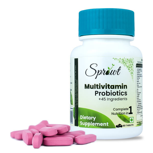 Sprowt Multivitamin with Probiotics - 45 Ingredients Improves Immunity, Gut Health, Good For Bones & Joint Health
