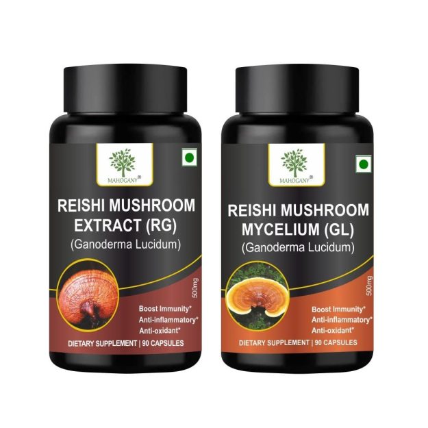 Mahogany Reishi Mushroom (Ganoderma) Extract Capsules- Set of RG GL- 90 Veg Caps Each