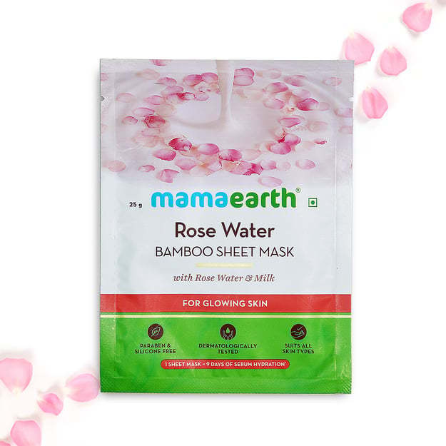 Mamaearth Rose Water Bamboo Sheet Mask With Rose Water & Milk For Glowing Skin 25gm