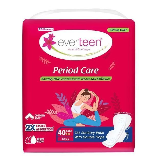 Everteen Period Care Soft Sanitary Pads Double Flaps with Neem and Safflower 320mm XXL (40)
