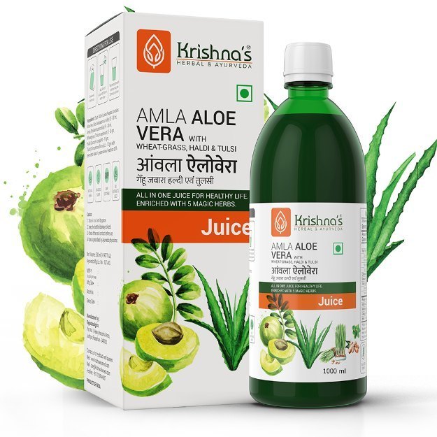 Krishnas Herbal & Ayurveda Amla Aloe vera Wheatgrass Haldi Tulsi Juice 1000ml