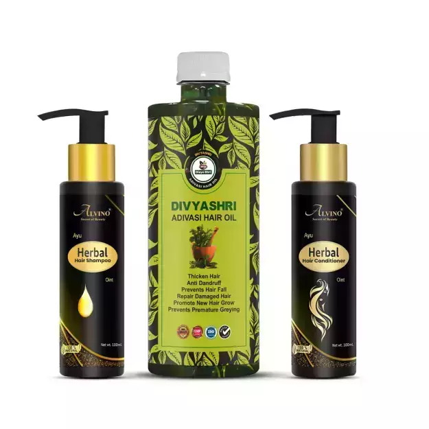 Divya Shri Adivasi Hair Oil, Alvino Herbal Hair Shampoo & Conditioner Combo Pack