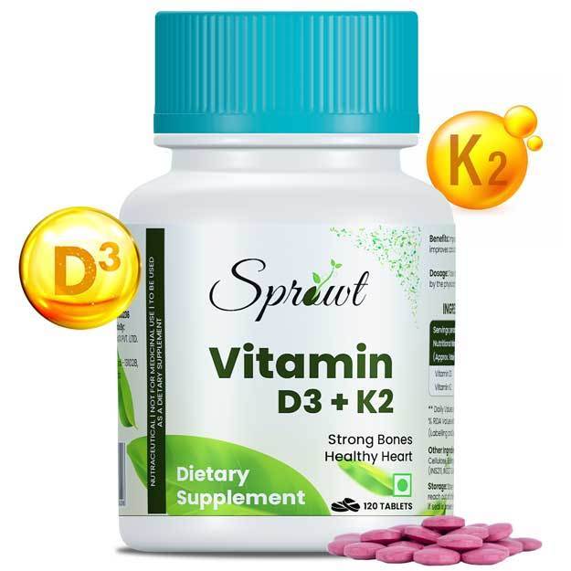 Sprowt Vitamin D3 600 IU + K2 Tablet For Strong Bone & Healthy Heart For Men And Women
