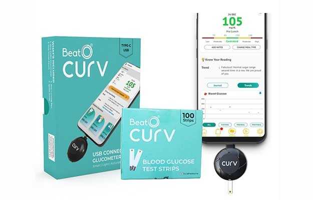 BeatO CURV Glucometer Kit with 100 Strips & 100 Lancets (Type-C USB)
