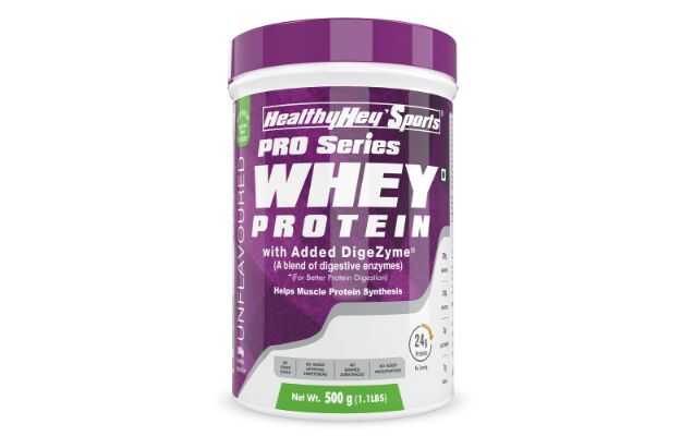 HealthyHey Nutrition Sports Pro Series Whey Protein Powder with Added Digestive Enzymes Unflavored 500 Gm