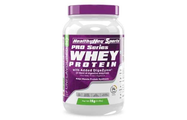 HealthyHey Nutrition Sports Pro Series Whey Protein Powder with Added Digestive Enzymes Unflavored 1 Kg
