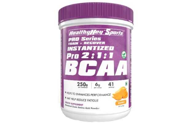 HealthyHey Nutrition Sports Instantised Pro 2:1:1 BCAA Powder Tangy Mango Candy 250 Gm