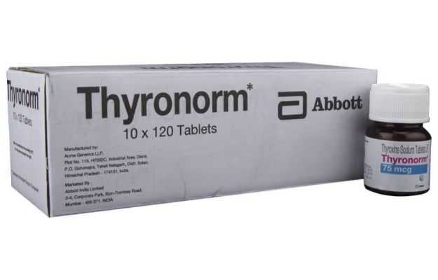 Thyronorm 75 Tablet (120) in Hindi की जानकारी, लाभ, फायदे, उपयोग, कीमत,  खुराक, नुकसान, साइड इफेक्ट्स - Thyronorm 75 Tablet (120) ke use, fayde,  upyog, price, dose, side effects in Hindi