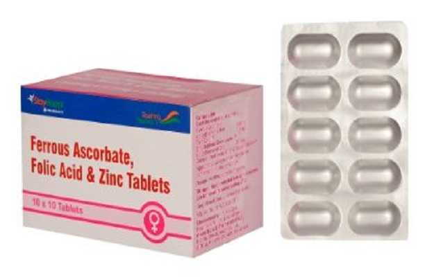 StayHappi Ferrous Ascorbate 100 Mg + Folic Acid 1.5 Mg + Zinc 22.5 Mg Tablet