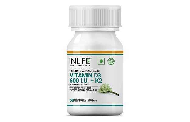 Inlife 100% Natural Plant Based Vitamin D3 600 IU & K2 Capsule