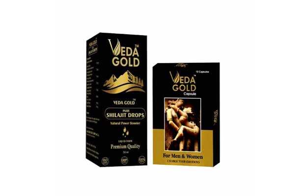 Veda Gold Pure Shilajit Drops and Shilajit Gold Capsule Combo Pack (30 ML+ 10 Capsules)