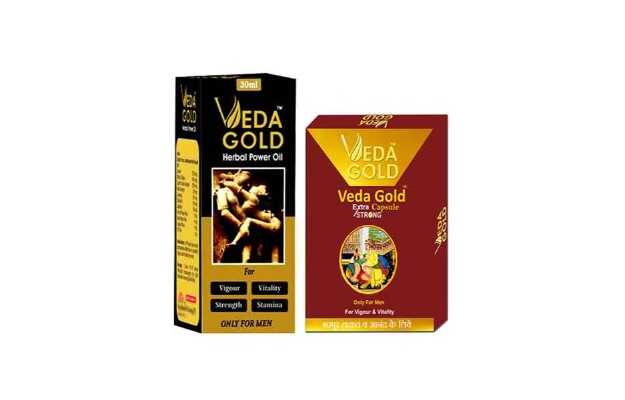 Veda Gold Best Delay Pills, Ayurvedic Ling Massage Oil Combo Pack (30 ML + 10 Capsules)