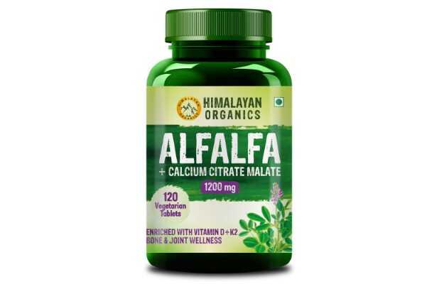 Himalayan Organics Alfalfa Calcium Citrate Malate 1200mg with Vitamin D, k2, Mk7, B12, Zinc & Magnesium Tablets (120)