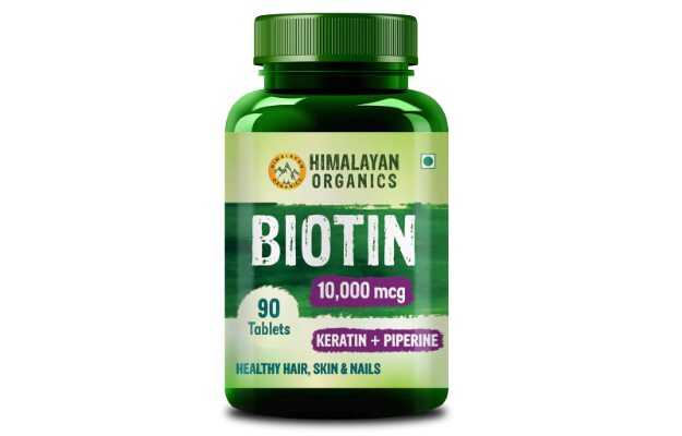 Himalayan Organics Biotin 10,000mcg with Keratin + Piperine Supplement For Healthy Hair, Skin & Nails Tablets (90)