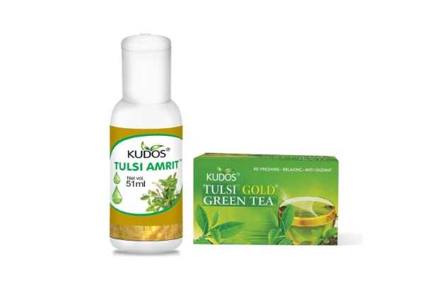 Kudos Ayurveda Tulsi Amrit And Tulsi Green Tea Combo Pack
