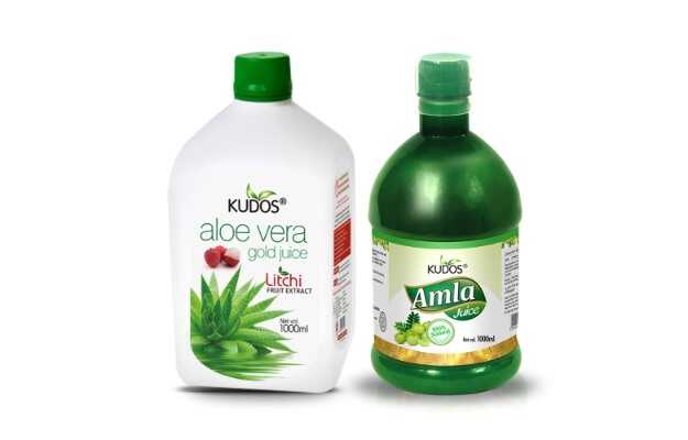 Kudos Aloe Vera Gold Juice (Litchi Flavour) And Amla Ras