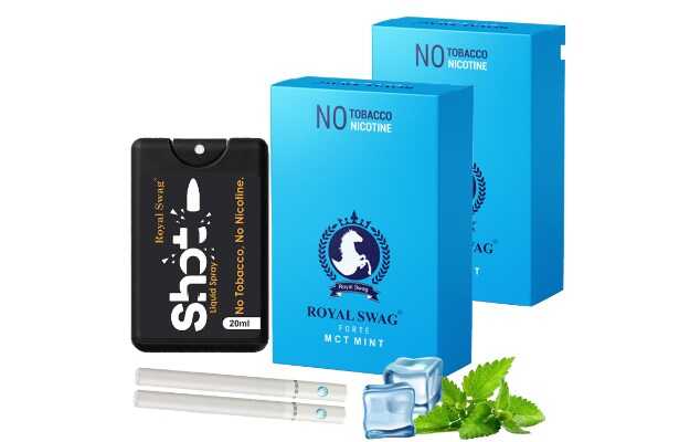 Royal Swag Ayurvedic & Herbal Cigarette, Mint Flavour Smoke Tobacco Free Cigarettes with Shot Helps in Quit Smoking - (20 Sticks, Shot -1)