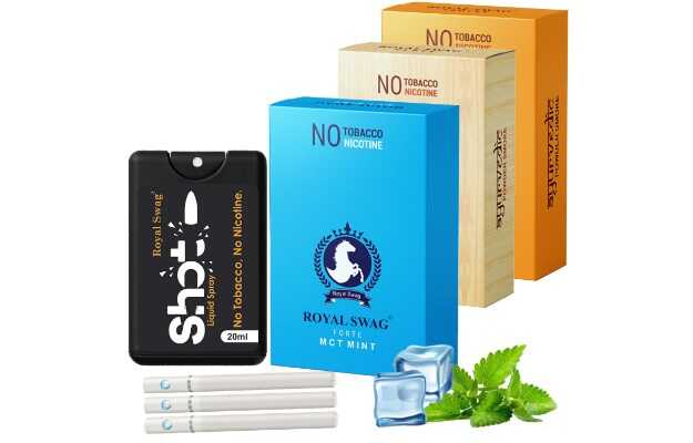 Royal Swag Ayurvedic & Herbal Cigarette, Combo Pack of Fruta, Clove, Mint Flavour Smoke (10 Stick, 1Shot)