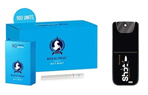 Royal Swag Ayurvedic & Herbal Cigarette, Mint Flavour Smoke Tobacco Free Cigarettes with Shot Helps in Quit Smoking Smoking Cessations (Pack of 100)