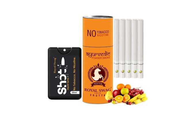 Royal Swag Ayurvedic & Herbal Cigarette, Frutta Flavour Smoke Tobacco Free Cigarettes with Shot Helps in Quit Smoking - (5 Sticks, 1 Shot) Set of 2 Smoking Cessations (Pack of 1)