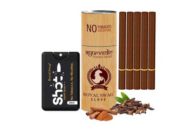Royal Swag Ayurvedic & Herbal Cigarette, Clove Flavour Smoke Tobacco Free Cigarettes with Shot Helps in Quit Smoking (5 Sticks, 1 Shot) Set of 2 Smoking Cessations 