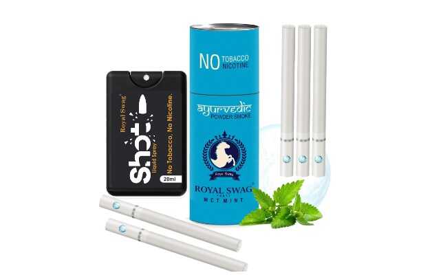 Royal Swag Ayurvedic & Herbal Cigarette, Mint Flavour Smoke Tobacco Free Cigarettes with Shot Helps in Quit Smoking (5 Sticks, 1 Shot) Set of 2 Smoking Cessations 