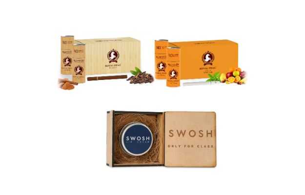 Royal Swag Ayurvedic & Herbal Cigarette Combo Pack of Clove and Frutta Flavour Smoke (50 Stick Each), SWOSH Lip Cream for Smokers, Brightening Dark Lips (15 gm) Nicotine & Tobacco Free - Set Of 3 Smoking Cessations (Pack of 101)