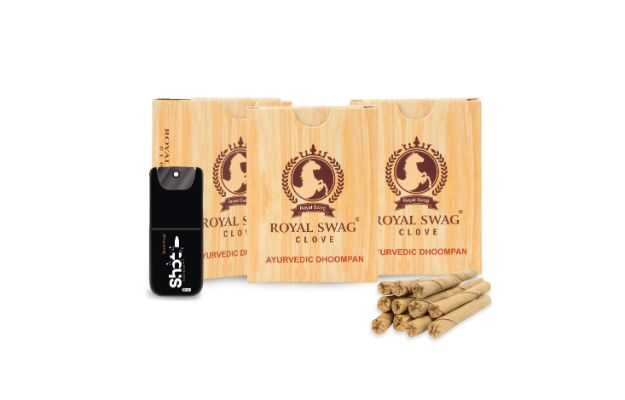 Royal Swag Ayurvedic & Herbal Long Bidi Smoke, (Pack of 3 X 20 Bidi Sticks Per Pack) With 12 ml Shot to Stop Nicotine Craving Tobacco Free Dhoompan Helps in Quit Smoking (60 Sticks, 1 Shot)