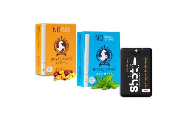 Royal Swag Ayurvedic & Herbal Cigarette, Combo Pack of Frutta, Mint Flavour Smoke -20 Stick Each With Nicotine Free & Tobacco Free Cigarettes With Shot Helps in Quit Smoking, (40 Sticks,20 ML Shot -1) Smoking Cessations