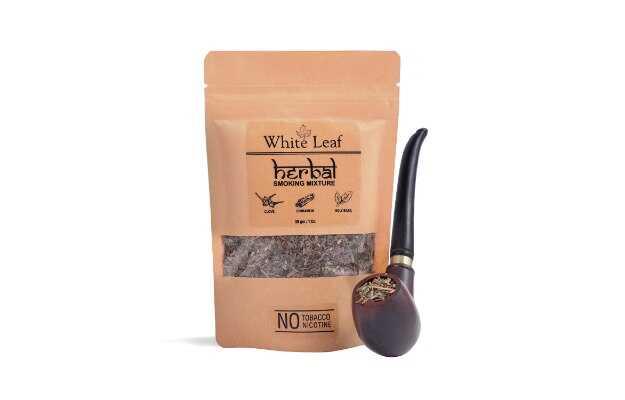 White Leaf Tobacco & Nicotine Free Smoking Mixture With 100% Natural Herbal Smoking Blend 1 Pack (1 oz/ 30g) With Wooden Pipe Smoking Cessations (Pack of 2)