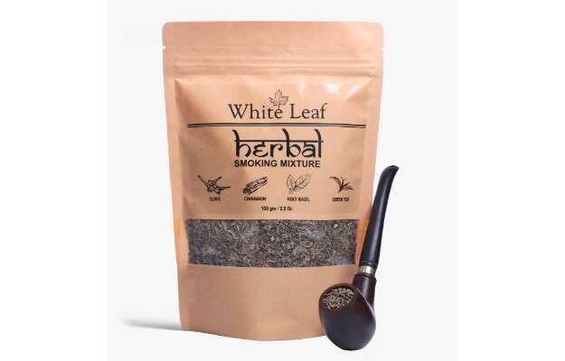 White Leaf Tobacco & Nicotine Free Smoking Mixture With 100% Natural Herbal Smoking Blend 1 Pack   100gm With Wooden Pipe Smoking Cessations (Pack Of 2)