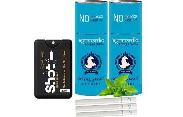 Royal Swag Ayurvedic & Herbal Cigarette, Mint Flavour Smoke Tobacco Free Cigarettes with Shot Helps in Quit Smoking (10 Sticks, Shot 1) Smoking Cessations