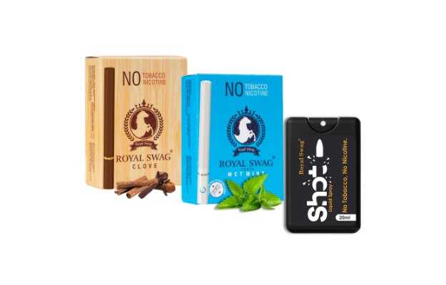 Royal Swag Ayurvedic & Herbal Cigarette, Combo Pack of Mint & Clove Flavour Smoke (20 Stick Each) With Nicotine Free & Tobacco Free Cigarettes With Shot Helps in Quit Smoking - (40 Sticks, 20 MLShot) Smoking Cessations 