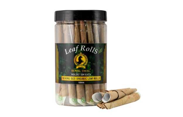 Royal Swag 100 MM King Size Leaf Rolls Ready to Use Cones Jar Of 50 Pcs Pack with 1 filling stick, Super Slow Burning, Real Tendu Palm Leaf |Natural Toasted Palm Leaf Wrap| Smoking Cessations