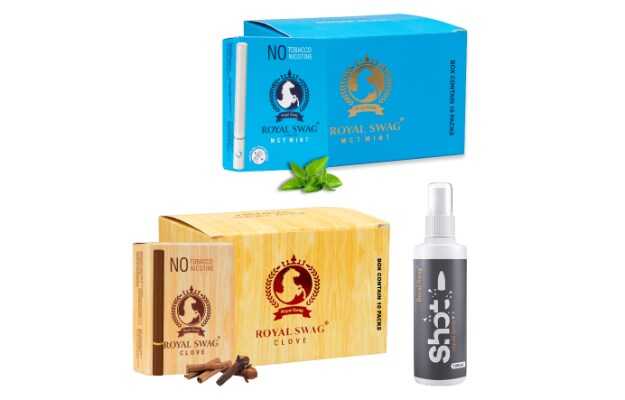 Royal Swag Ayurvedic & Herbal Cigarette, Combo Pack of Mint and Clove Flavour (200 Stick Each) With Nicotine Free & Tobacco Free Cigarettes With Shot Helps in Quit Smoking (400 Sticks, 1 Shot 100 ML) Smoking Cessations