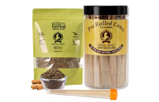 Royal Swag Tobacco & Nicotine Free Smoking Herbal Mixture 100g With Pre-Rolled Cones/Papers Smoking Cessations (Pack of 100)