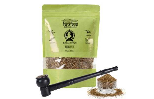 Royal Swag 100% Tobacco & Nicotine Free Herbal Smoking Blend 100g With Black Wooden Pipe Smoking Cessations (Pack of 2)