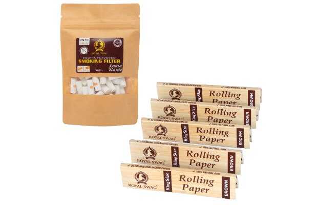 Royal Swag King Size Smoking Rolling Papers (Pack Of 5 *33 Leaf) With Frutta Filters 100 Pc Smoking Cessations (Pack of 265)