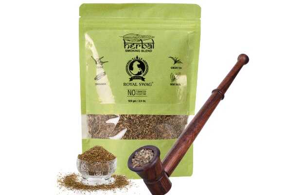 Royal Swag 100% Tobacco & Nicotine Free Herbal Smoking Blend (Mixture) 100g With Wooden Pipe Smoking Cessations (Pack of 2)