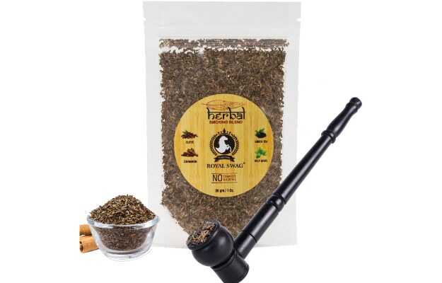 Royal Swag 100% Tobacco & Nicotine Free Herbal Mixture Smoking Blend 30g With Wood Pipe Smoking Cessations (Pack of 2)